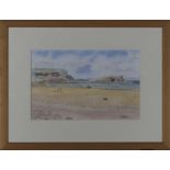 A framed watercolour depicting a coastal scene, signed Pam Townsend, 29cm x 46cm