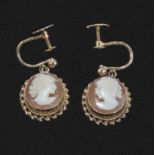 A pair of 9ct gold cameo earrings