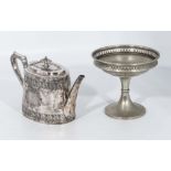 A silver plated teapot and comport