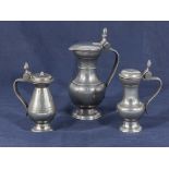 Three small pewter tankards