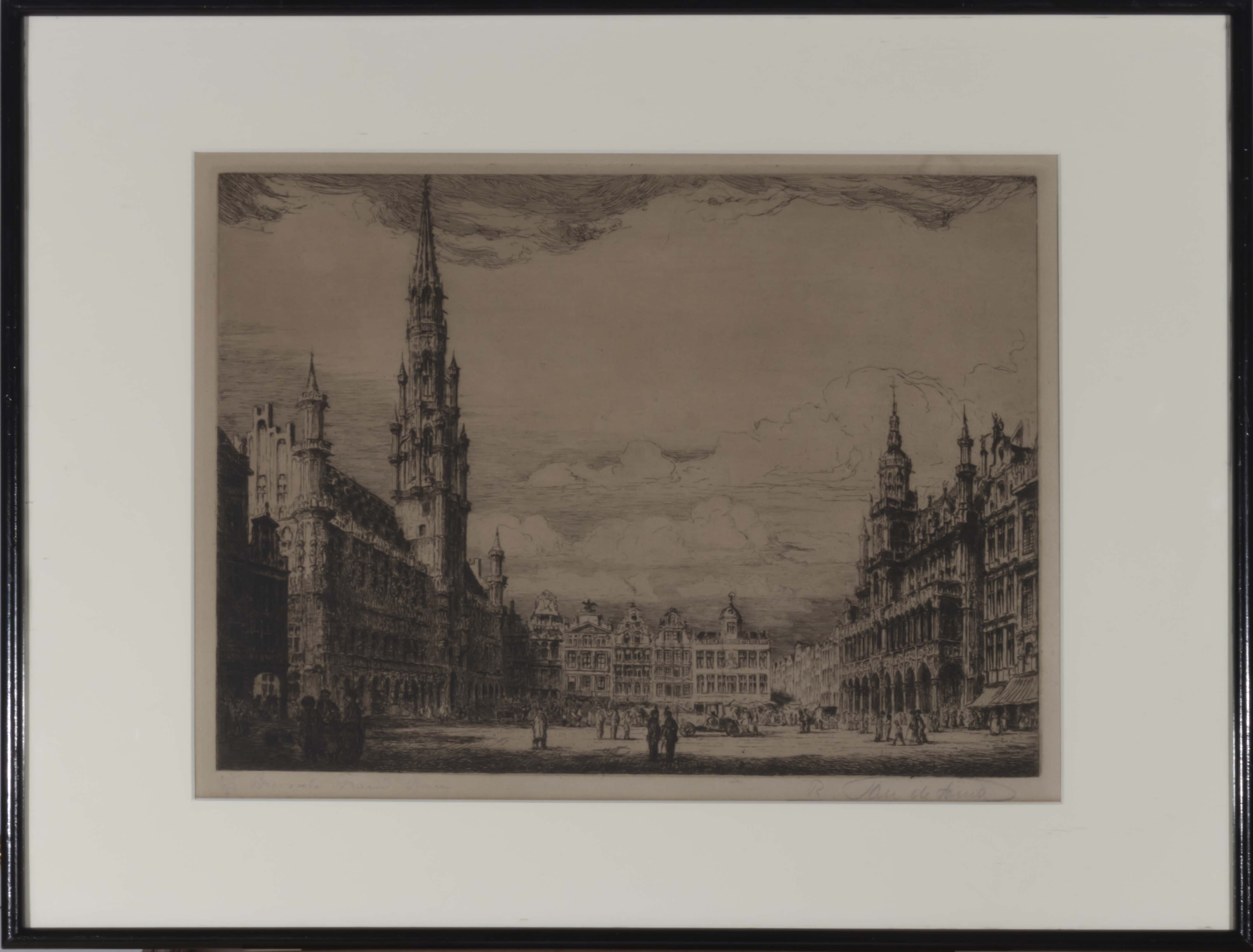 Two framed etchings 'Castle of Chillon' Peter Graham and 'Brussels Grande Place' - Image 3 of 3
