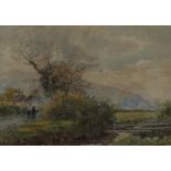 An unframed English watercolour 'Sunny Afternoon in Conway Valley signed J F Morland