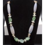 Ancient agate with silver adornments, phrenite crystal necklace
