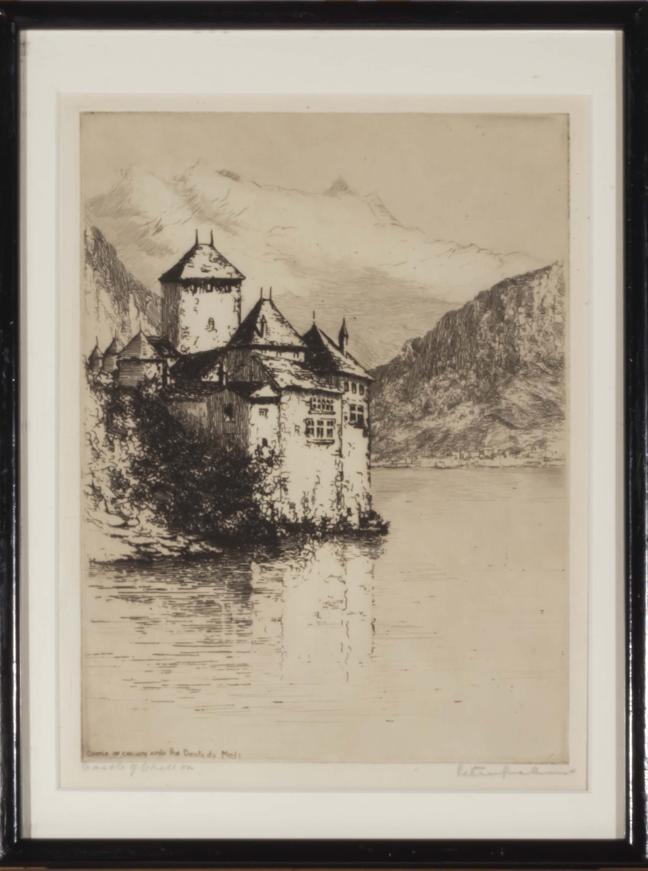 Two framed etchings 'Castle of Chillon' Peter Graham and 'Brussels Grande Place' - Image 2 of 3