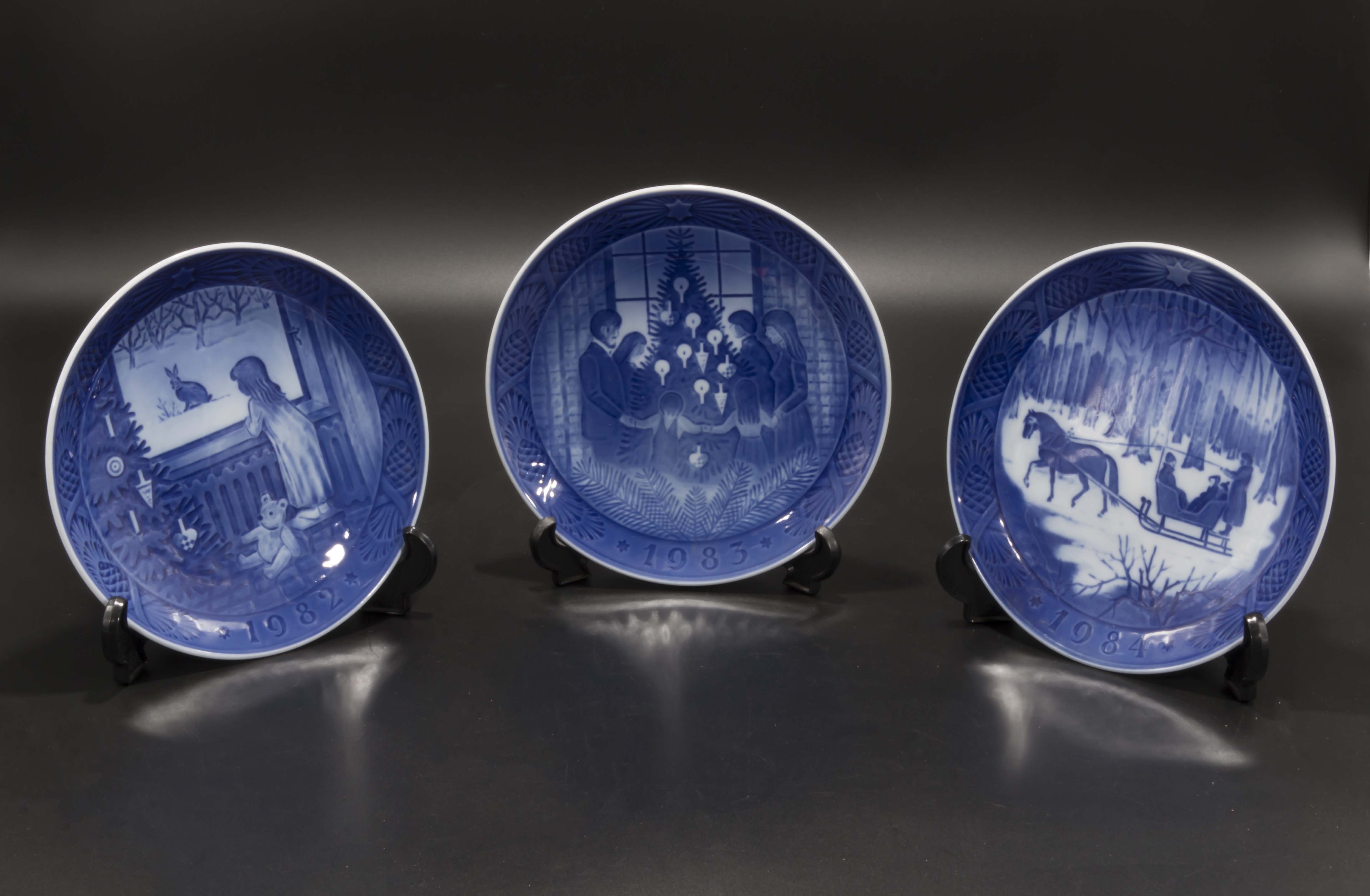 Three Copenhagen blue/white Christmas Plates 1982, 83, 84