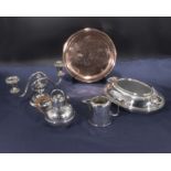 A silver plated tureen, candlestick and other items