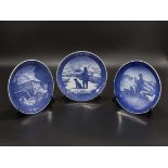 Three Copenhagen blue/white Christmas Plates, 1976,77,78