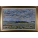 A framed oil on board depicting a coastal scene, signed Bet Ramsey, image size 45cm x 70cm