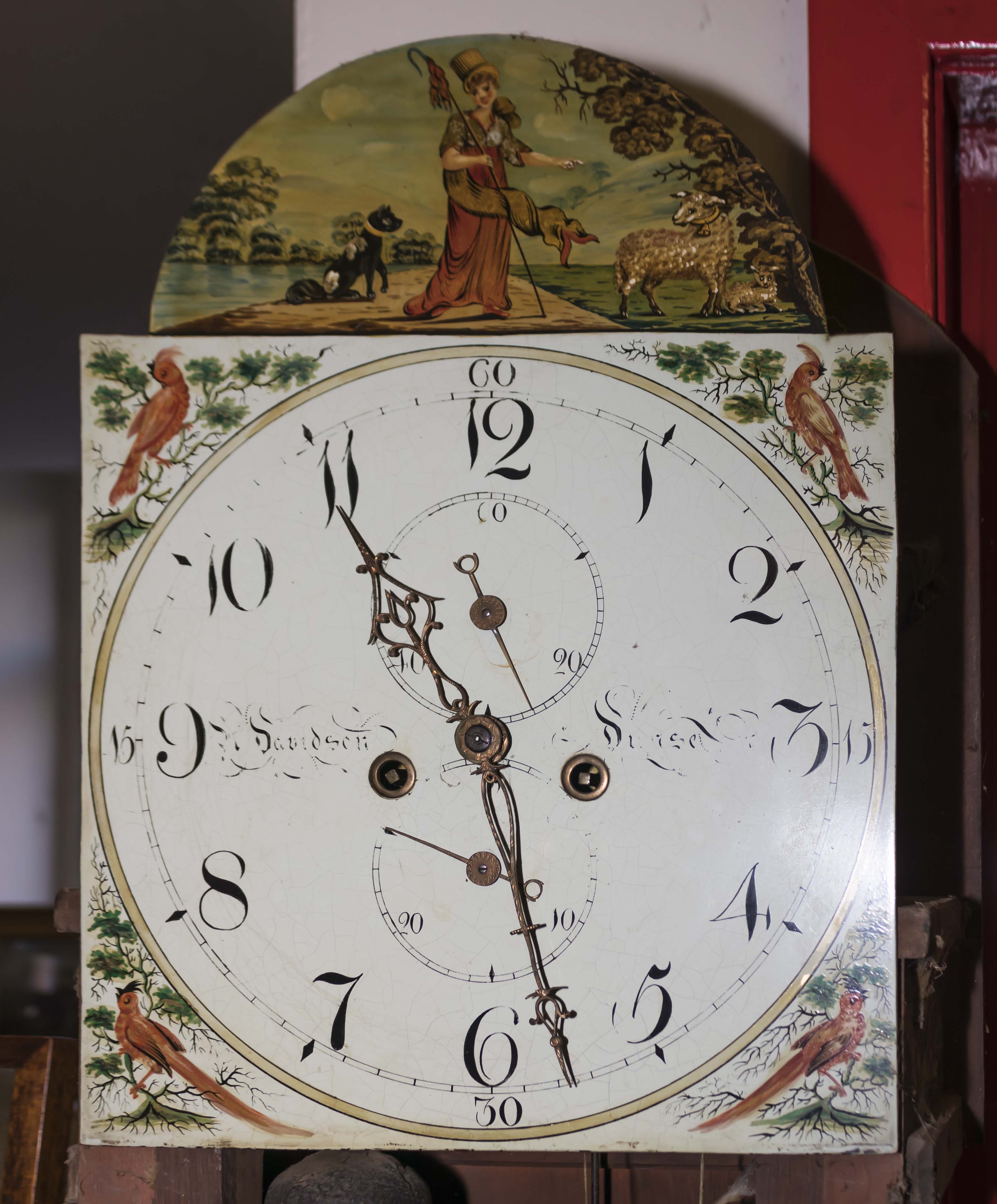 A longcase Grandfather clock with white dial and shepherdess with sheep, Ninian Davidson, Dunse, - Bild 3 aus 5