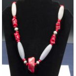 Old ethnic tribal red coral + agates (restrung)