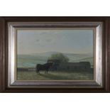 A framed oil on canvas depicting a Scottish Borders scene