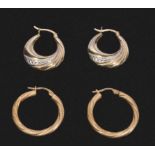 Two pairs of 9ct gold hoop earrings