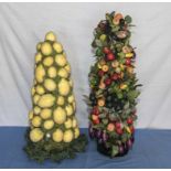 Two table decorations modelled as a lemon tree and a tropical fruit tree