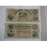 Two reproductions of 19th century American bank notes