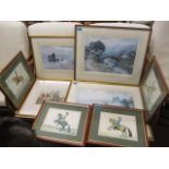 A selection of framed and glazed prints to include studies of horses, urban scenes and water way