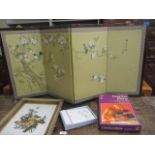 A 20th century Japanese table top four-fold screen, together with a 1974 child's game, an early 20th