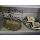 Silver plate to include metalware and gifts to comprising three trays, notepads, a magazine rack and