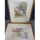 Alan Simpson - Two pen and washes, one entitled Summer Sunlight, Stoke by Nayland, 9" x 14", framed,