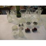 Glassware to include vases with line cut decoration, a pair of scent bottles, frosted ware and other