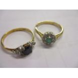 Two rings to include an 18ct gold emerald cluster ring