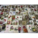 A large quantity of vintage celebration postcards, mainly birthday postcards, all with written