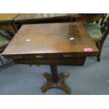 A William IV rosewood gaming table, crossbanding and a bone part chess set