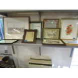 A selection of Anton Pieck prints, a watercolour of poppies, a framed pencil portrait of a young