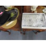 A Christy's of London top hat, a crumb tray, boxed Knightsbridge Crystal flutes and others, together