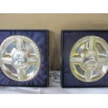 A pair of 1994 Britannia silver Bank of England commemorative dishes, boxed, total weight 133.6g,