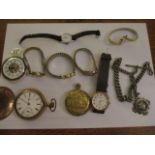 A gold plated Elgin pocket watch, ladies wristwatches to include Timex, a Nostrana 17 jewel anti