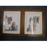Michele Lenmann - Myas Folk 1 and Myas Folk - two framed and glazed prints, 13 5/8" x 9 6/8"