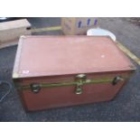 A mid 20th century leather and brass bound travelling trunk, 20" h x 35" w