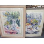 Diana Winkfield - Jugs of Wild Flowers, a pair of watercolours, 23 1/2" x 30", 1989, signed and