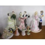 Three late 20th century Coalport figural groups depicting dancing couples to include The Elegant