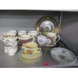 Mixed china, mainly commemorative to include a Clarice Cliff coronation cup and saucer, along with