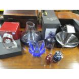 Mixed boxed glassware to include an Orrefors Lotus bowl, a Dartington clock, a cranberry glass