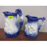 Two reproduction blue and white Ironstone jugs to include Royal Crownford and a Burleigh jug