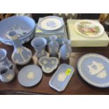 Wedgwood blue Jasperware to include a 1988 limited edition Valentine's Day plate, together with