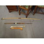 Weaponry to include a Mexican sword, a long bow and a spear