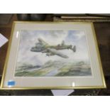 S Gleed - 'Lancaster Mo 40s (Goose) Squd RCAF', a Lancaster bomber watercolour, signed, framed and