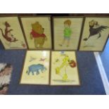 Six amateur Winnie the Pooh nursery gouaches, framed and signed L Duncan