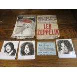 A Led Zeppelin concert ticket, two Led Zeppelin flyers Circa 1971 and three photos of the band