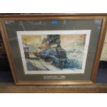 Terence Cuneo - Flying Scotsman - a print and five stamps, mounted and signed lower right hand