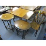 Mixed furniture to include an oak extending table, a barley twist occasional table, a lathe back