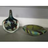 Michael Harris, Mdina glass, a cut ice fish vase in turquoise, amber, blue and white coloured