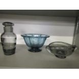 Elis Bergh fl 1929-1950, for Kosta Boda, a light blue footed glass bowl with eight vertical optic