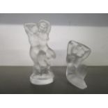 Lalique glass - two fronted and clear glass figurines, Pan and Diana dancing, 5 1/2" h, engraved