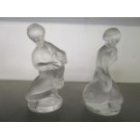 Lalique glass - two frosted and clear glass figurines - Diana the Huntress with fawn, 4 1/2" h,