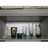 A collection of Scandinavian art glass to include a Goran Warff for Kosta Boda green and blue and