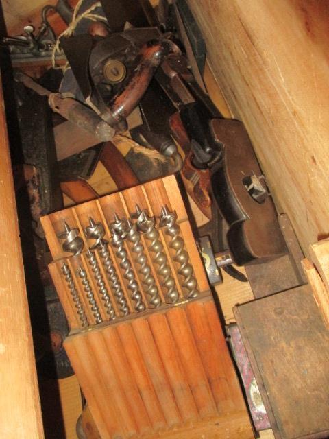 A pine tool chest containing a large selection of tools to include wood working planes, drill - Image 4 of 5